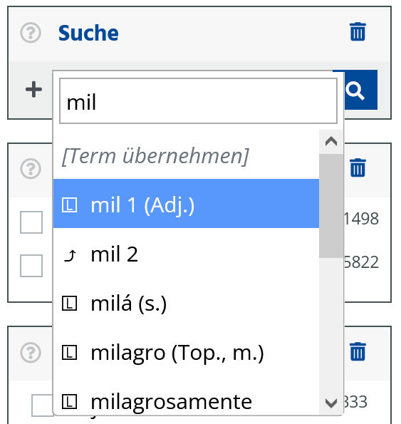 Treffervorschläge Lemmasuche