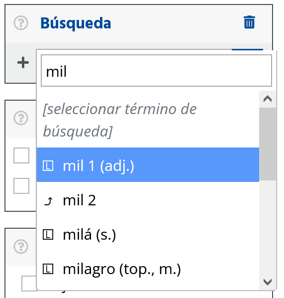 Objetos de lema sugeridos en la búsqueda de lemas