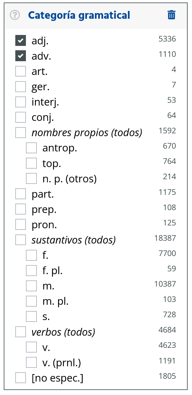 Faceta para las categorías gramaticales