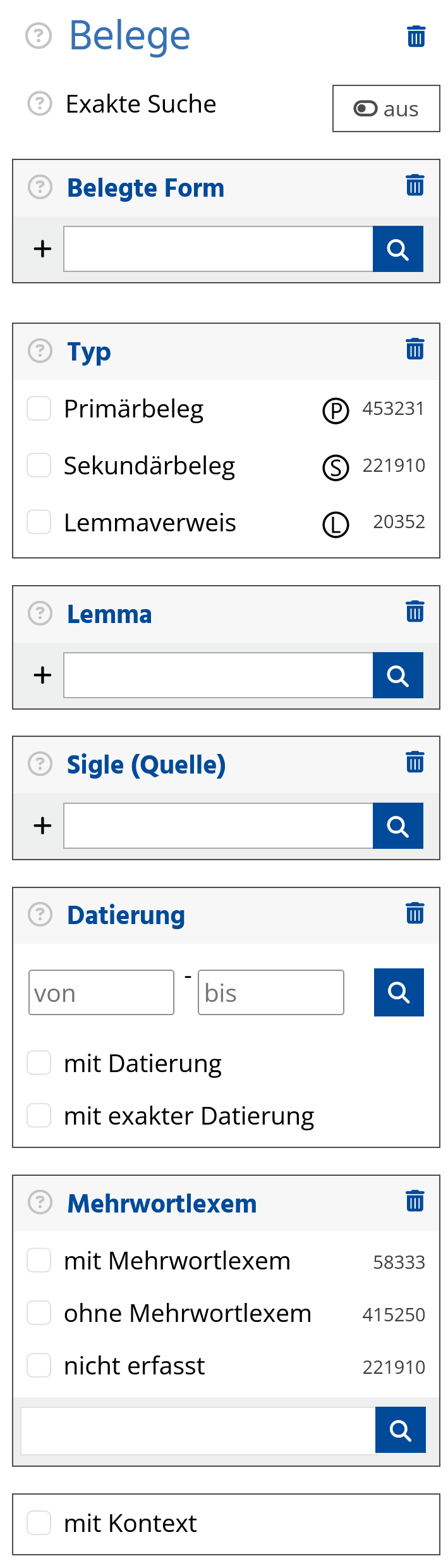 Such- und Filtermöglichkeiten