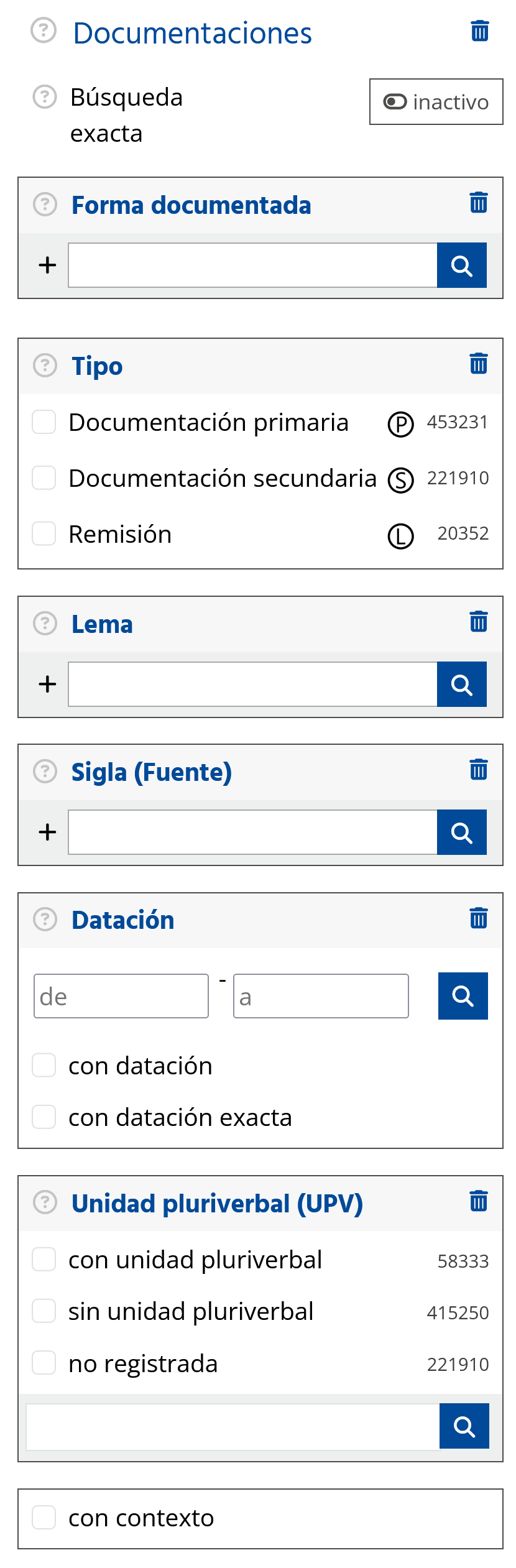 Opciones de búsqueda y filtrado