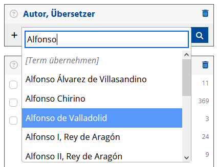 Treffervorschläge bei Autorensuche