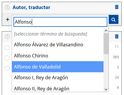 Sugerencias al buscar por autores