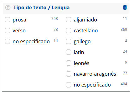 Filtrado por tipo de texto y lengua