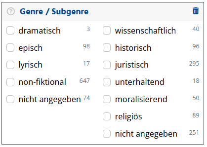 Filter Genre/Subgenre