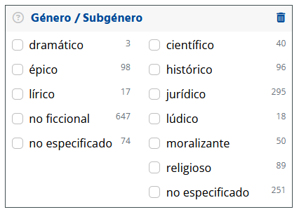 Filtrado por géneros/subgéneros